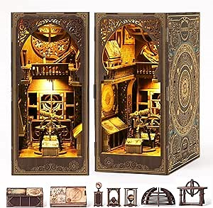 Book Nook Kit for Adult - THRIVINGIVAN DIY Miniature Model Build Dollhouse Kit 3D Wooden Puzzle with Sensor Led Light for Bookshelf Bookend Insert Decor Adults Teen Crafts, 1Pack