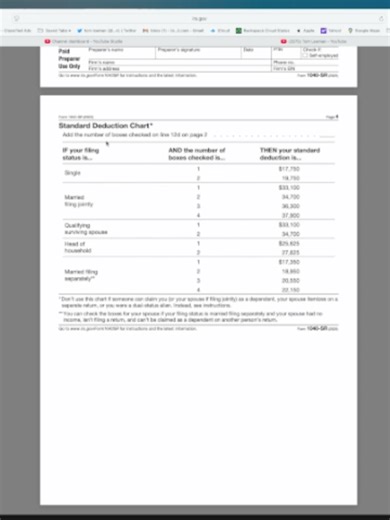 What is to Standard Deduction for 1040 SR 2025 Tax Form