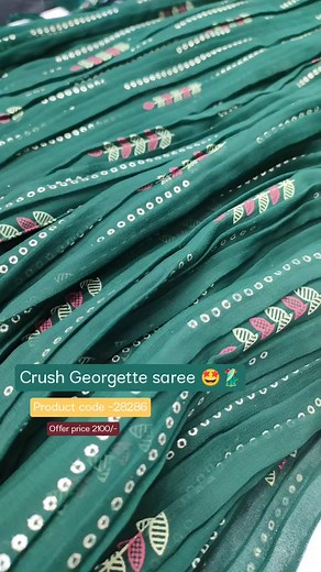 21K views · 119 reactions | Green color soft crush Georgette saree  Product code -28286 . . WhatsApp 9328933249 . . FABRIC DETAILS :- Fabric:Georgette Blouse:Georgette Saree Length:5.5 Mtr. Blouse Length:0.8 Mtr. Work:Foil printed work The product will be delivered in 3-5 business days @heers_fashion #heerfashion #heerfashionsaree #crushgeorgettesaree #green #bottelgreensarees #fancysaree #softfabric | Heer Fashion | Facebook