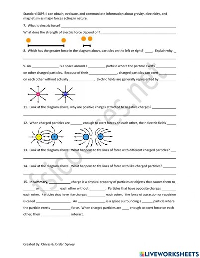 Electricity - Electric Fields Video Notes online exercise for 8th grade