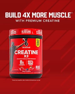 Creatine X3 is designed for those who want more from every scoop. With a formula that supports strength and performance it's perfect for those who train hard and stay consistent. **In a 12-week study on untrained individuals, subjects taking the creatine in Six Star® Creatine products, with a training program, gained over four times more muscle than subjects using a placebo (7.12 vs. 1.30 lbs.). | Sixstar