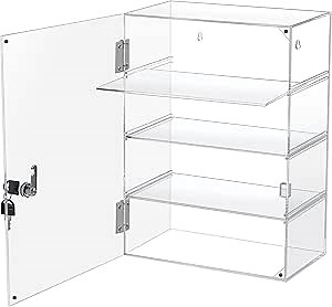 Acrylic Display Case for Collectibles, 4 Tier Clear Display Case, Locking Cabinet for Figure, Jewelry, Perfume Cabinet, Showcase Display Box Wall Mount with Shelves, 11.8x5.9x15.7 in