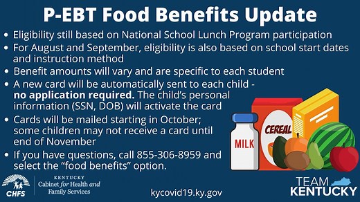 Important new information about P-EBT food benefits with the new school year underway. Jason Dunn from the Kentucky Department for Community Based Services explains the new updates. #TeamKentucky | Kentucky Cabinet for Health and Family Services