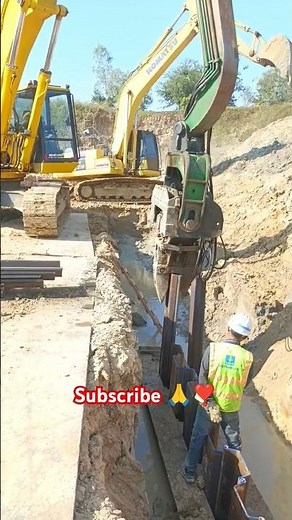 Sheet pile installation with guide frame! #construction #sheetpile