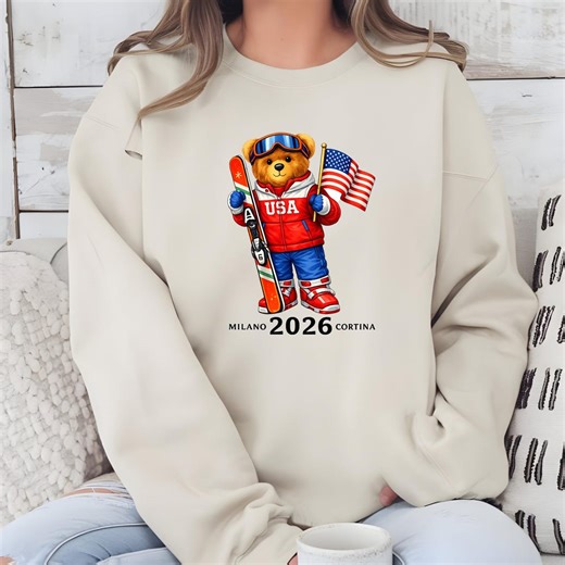 USA Winter 2026 Sweatshirt, USA Skiing Teddy Bear Sweatshirt, 2026 Winter Sports Crewneck, Italy Winter Sports Crewneck - Etsy