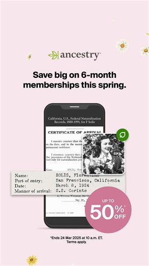 Spring savings are here with up to 50% off Ancestry 6-month memberships. | Ancestry
