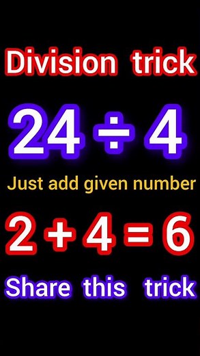 Division trick for 24÷4 #divisiontricks #divisiontrick #fastmathstrick #fastcalculationtrick #study
