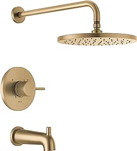 Delta Faucet Modern Raincan Round Single-Function Tub and Shower Trim Kit Gold, Tub Faucet Set, Rainfall Shower Head Gold, Delta Shower Kit, Champagne Bronze T14469-CZ-PP (Valve Not Included)