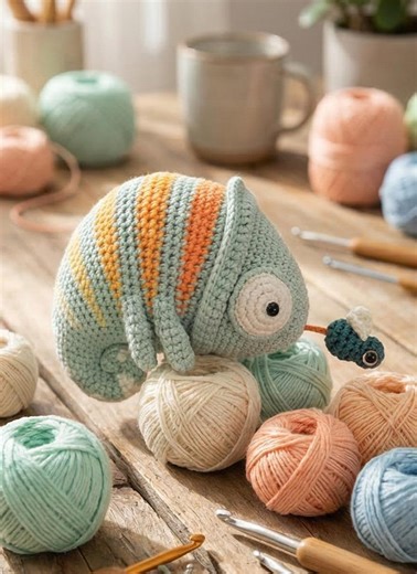 Crochet Chameleon Amigurumi Pattern, Striped Reptile Toy PDF, Fly Catcher DIY Tutorial (Digital Download)