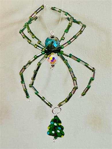 Green Christmas Tree Gothic Beaded Crystal Spider | Enchanting Good Luck Ornament | Mystical & Mysterious Decor - Etsy