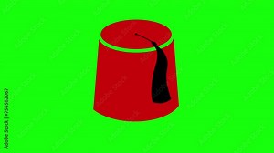 Motion Animated Red Turkish hat fez and black Tassel Illustration isolated on green screen. Turkish symbols. Ottoman or Arab Tarboosh Animation Design Element for Web or Social Media Uses.