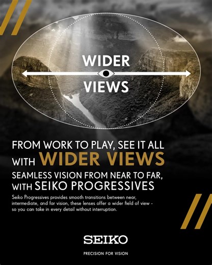 Experience Wider Views with Seiko Progressives 👓 From work to play, see it all with Wider Views. Whether you're reading, driving, or enjoying the view, Seiko Progressive lenses offer smooth, natural vision across all distances — with wider fields of view and effortless focus shifts. Discover clarity without compromise. Dynamic vision stores are all owned by the Optometrist providing you with superior customer service, products and pricing https://dynamicvisionsa.co.za/find-us/ #We change the wa