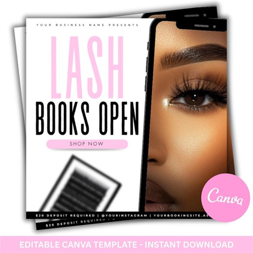 8 Glam Lash Booking Flyers, Editable Canva Instagram Posts (digital Download) - Etsy
