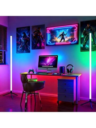 Nordic Style RGB Floor Lamp - Color Changing, Dimmable, Soft Lighting, USB Powered, With Remote Control, Suitable For Bedroom, Living Room, Gaming Room | SHEIN