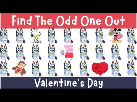 Find The Odd One Out: Valentine's Day with Bluey, Peppa Pig, Fancy Nancy, and Other Characters 💖