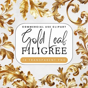 Gold Filigree Clipart | Gold Leaf Botanical Flourishes | Digital Download Design Elements | Transparent PNG | Decorative Frame or Border - Etsy