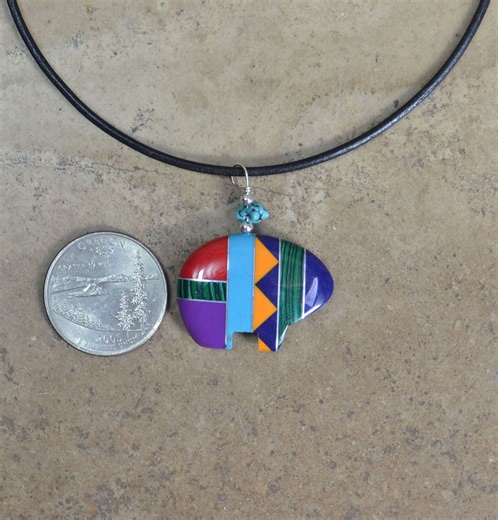 Zuni Bear Necklace: Multi Inlay Resin, Sterling Silver & Turquoise - Etsy