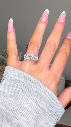 Three Stone Ring with Hidden Halo Design for Engagement