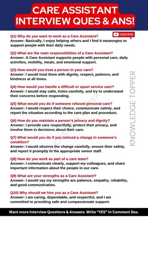 Care Assistant Interview Questions and Interview