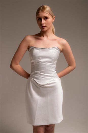 Strapless Bridal Mini Dress : Minimalist Bride Gown – Simple Modern Wedding Look - Etsy