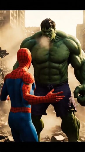 Spider-Man Calms the Furious Hulk"