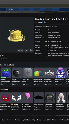How to get the Golden Fractured Top Hat and Midnight Fractured TopHat in Roblox! #roblox