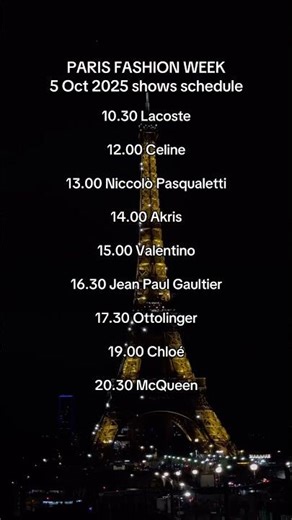 PARIS FASHION WEEK5 October 2025 fashion shows schedule