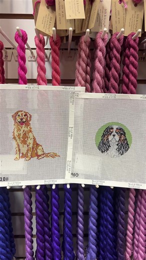 Some of our adorable dog canvases!! 🐶🐾 In store or online #needlepointdogs #woolandwillowneedlepoint