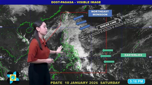 Public Weather Forecast issued at 5PM | January 10, 2026 - Saturday DOST-PAGASA Weather Specialist: Leanne Loreto #weatherreport #dostpagasa PAGASA Weather Report (Subscribe for more weather updates) Facebook Page (Like): / pagasa.dost.gov.ph Twitter (Follow): / dost_pagasa Website (Visit): http://bagong.pagasa.dost.gov.ph Customer Satisfaction Survey (Feedback): https://shorturl.at/Do3VX | NDRRMC