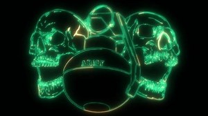 neon animation of hand grenade skulls