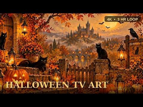 TV Art 4K | Halloween 2026 Black Cats | Moonlit Castle | Cozy Fall Screensaver NO Audio