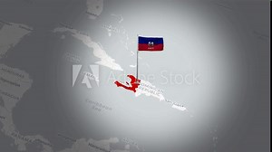 Haiti map.Aerial Views of Haiti 's Flag Above the Map.