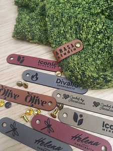 Custom Tags 2.5" X 0.5" for Knits and Crochet, Faux Leather Labels for Handmade Items, Leather Tags With Rivets, Tags for Knitted Hats - Etsy