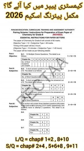 Class 9 Chemistry Pairing Scheme 2026 🔥 | Paper Pattern & Important Chapters