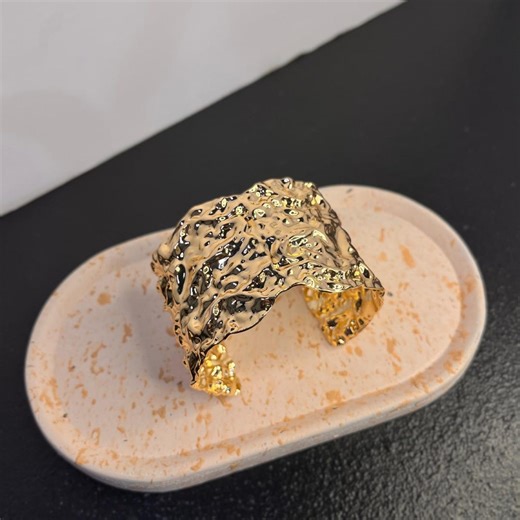 Hammered Gold Statement Cuff | Gold Plated Bangles Set – Minimalist Stackable Jewelry for Women & Men - Etsy