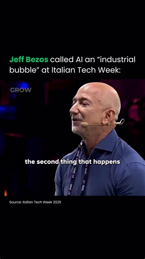 Entrepreneurship | Business | Startup Culture on Instagram: "At Italian Tech Week, Jeff Bezos described today’s AI frenzy as an “industrial bubble.” He said investors are pouring billions into small teams with no products—something rarely seen in other industries. But Bezos wasn’t sounding an alarm. He sees bubbles as a natural part of progress. Just like the biotech boom that produced life-saving drugs despite many failures, he believes this AI wave will also create lasting breakthroughs. In hi