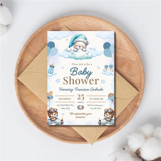 Editable Baby Shower Invitation Template - Digital Baby shower Invite - Canvas Templates (Instant Download)