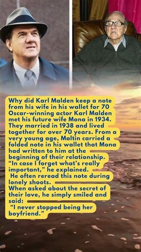 Why did Karl Malden keep a note from his wife in his wallet for 70