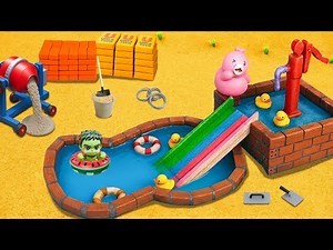 DIY Mini Brick Pool with Colorful Water Slide & Pump System | Mini Construction Project