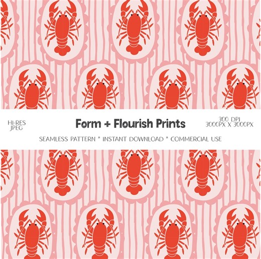 Preppy Lobster Seamless Pattern | Coastal Grandma Stripes (digital Download) - Etsy