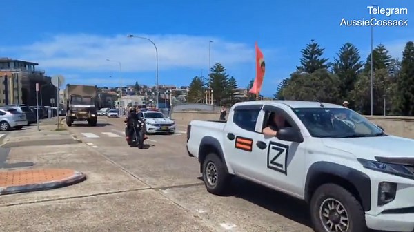 Pro-Russian convoy seen driving alongside Australia's Bondi Beach