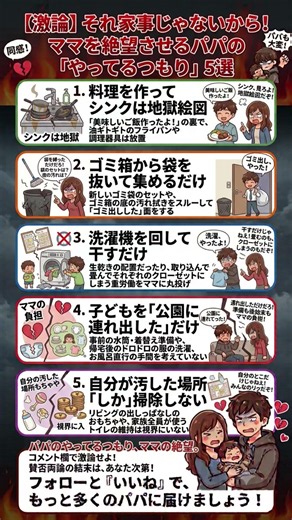 【激論】それ家事じゃないから！ママを絶望させるパパの「やってるつもり」5選 #育児 #子育てあるある