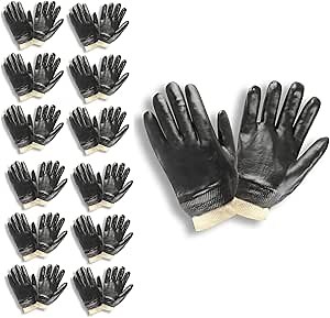 Black PVC Gloves, Smooth Finish, Interlock Lined, Knit Wrist