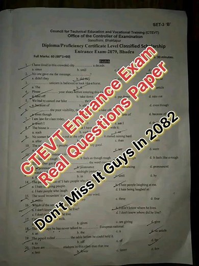 100% Real 🤫 CTEVT Entrance Exam 2082 Question paper 📃 Preparation Model Questions 2081