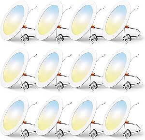 FREELICHT 12 Pack Retrofit LED Recessed Lighting 6 Inch, Selectable 2700K/3000K/4000K/5000K/6000K, Dimmable Flat LED Can Lights, 10W=110W, 1000LM, IC & Damp Rated, ETL & FCC, White