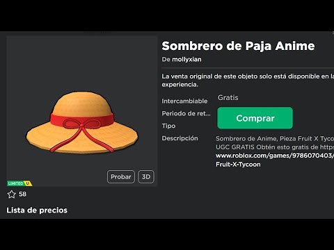 COMO CONSEGUIR Sombrero de Paja Anime COMPLETAMENTE GRATIS EN ROBLOX