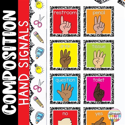 Classroom Hand Signal Posters Composition Notebook Classroom Decor Editable Hand Signal Signs for Classroom Editable Template Back to School - Etsy