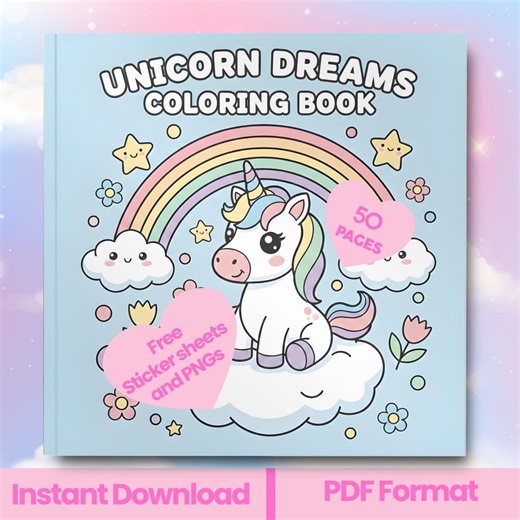 Cozy Unicorn Coloring Book for Kids| Printable Screen-free Activity| Free Sticker Sheets | Printable | Instant Digital Download - Etsy