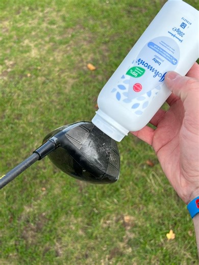 Ive tried numerous amounts of different things on my driver face but I had never heard of using baby powder . I wasn’t convinced this would work as it seems a bit too powdery and doesn’t have enough stick to it like foot spray does although when I applied it I was feeling optimistic . That was short lived though because as soon as I hit the first shot the powder went everywhere . Its also a lot messier than other methods that ive used so I think ill definitely be sticking with dry shampoo or imp