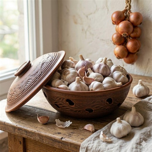 Family Size Garlic Onion Keeper, Terracotta Vegetable Storage Pot With Lid, Handmade Clay Kitchen Container, New Home Gift - Etsy